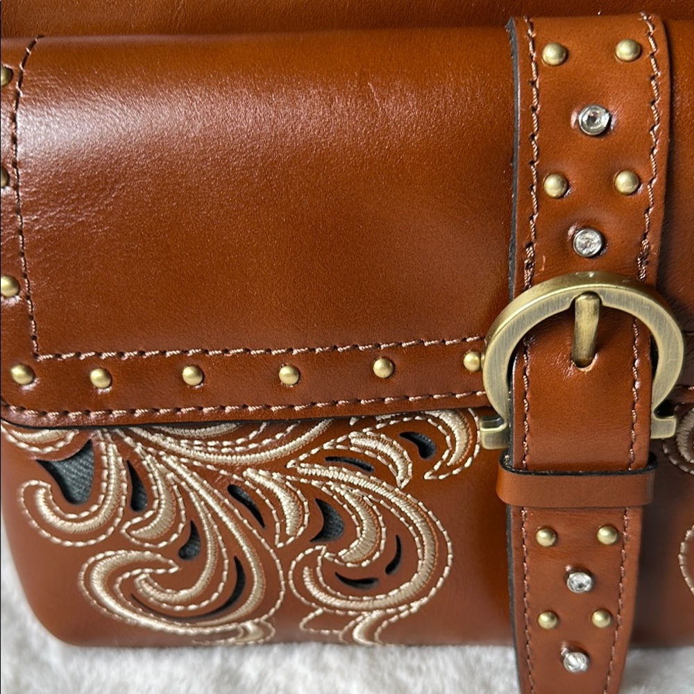 New Patricia Nash Lux Ranch Maisie Crossbody w/Rhinestones and Denim - Picture 5 of 10